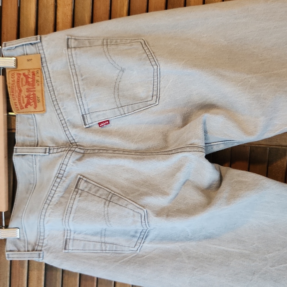 Levi's 501 Button Fly Light Grey Classic Denim Cotton - Picture 5 of 13